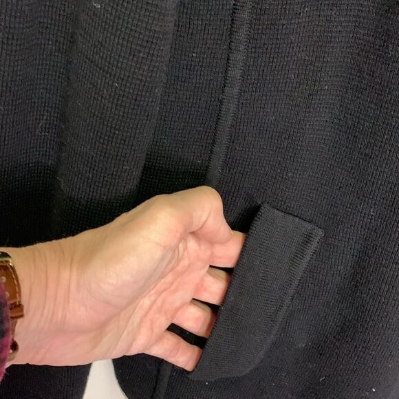 Talbots Black Ivory Trim Button Front Collared Sweater Knit Lady Jacket Size MP - Picture 8 of 14